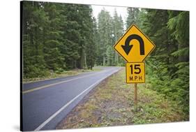 A Signpost on a Forest Road Warning of a U Turn in the Cascade Mountains of Central Oregon-Buddy Mays-Stretched Canvas