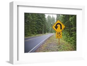 A Signpost on a Forest Road Warning of a U Turn in the Cascade Mountains of Central Oregon-Buddy Mays-Framed Photographic Print