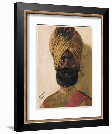 A Sikh Officer from India, Fighting with the Allies in World War One-null-Framed Art Print