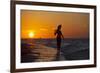 A Silhouette of a Woman Wearing a Hat Walking in the Surf at Sunset on Holbox Island, Mexico-Karine Aigner-Framed Photographic Print