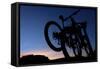 A Silhouette of Two Mountain Bikes on Car Rack in Red Rock Canyon in Nevada-Brett Holman-Framed Stretched Canvas