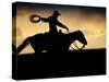 A Silhouetted Cowboy Riding Alone a Ridge at Sunset in Shell, Wyoming, USA-Joe Restuccia III-Stretched Canvas