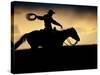 A Silhouetted Cowboy Riding Alone a Ridge at Sunset in Shell, Wyoming, USA-Joe Restuccia III-Stretched Canvas