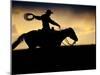 A Silhouetted Cowboy Riding Alone a Ridge at Sunset in Shell, Wyoming, USA-Joe Restuccia III-Mounted Premium Photographic Print