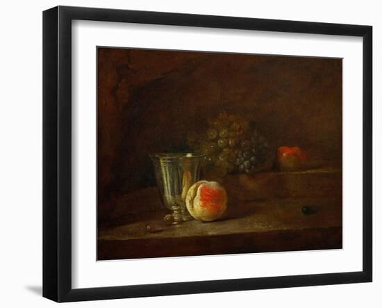 A Silver Goblet, Grapes, an Apple, Before 1728-Jean-Baptiste Simeon Chardin-Framed Giclee Print