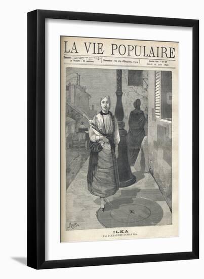 A Simple and Distinguished Young Woman, with Pigtails Hair, Holding an Umbrella, Walks with Confide-Alphonse Marie Mucha-Framed Giclee Print