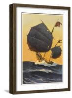 A Singapore Junk at Sea-null-Framed Art Print