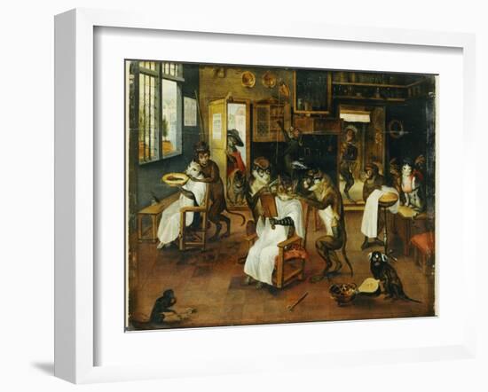 A Singerie: Monkey Barbers Serving Cats-Jan Van, The Elder Kessel-Framed Giclee Print