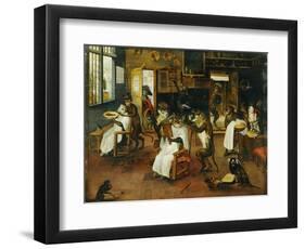 A Singerie: Monkey Barbers Serving Cats-Jan Van Kessel-Framed Giclee Print