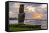 A Single Moai at Fisherman's Harbor in the Town of Hanga Roa-Michael Nolan-Framed Stretched Canvas