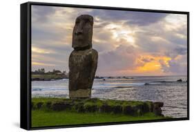 A Single Moai at Fisherman's Harbor in the Town of Hanga Roa-Michael Nolan-Framed Stretched Canvas