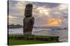 A Single Moai at Fisherman's Harbor in the Town of Hanga Roa-Michael Nolan-Stretched Canvas
