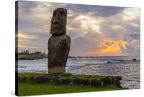 A Single Moai at Fisherman's Harbor in the Town of Hanga Roa-Michael Nolan-Stretched Canvas