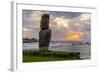 A Single Moai at Fisherman's Harbor in the Town of Hanga Roa-Michael Nolan-Framed Photographic Print