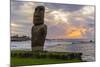 A Single Moai at Fisherman's Harbor in the Town of Hanga Roa-Michael Nolan-Mounted Photographic Print