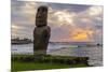 A Single Moai at Fisherman's Harbor in the Town of Hanga Roa-Michael Nolan-Mounted Photographic Print