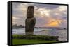 A Single Moai at Fisherman's Harbor in the Town of Hanga Roa-Michael Nolan-Framed Stretched Canvas