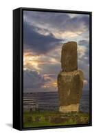 A Single Moai at Fisherman's Harbor in the Town of Hanga Roa-Michael Nolan-Framed Stretched Canvas