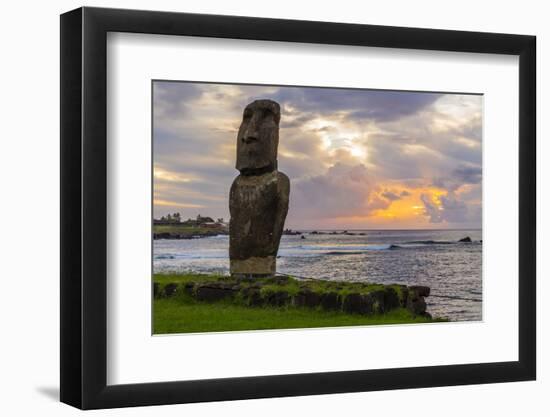 A Single Moai at Fisherman's Harbor in the Town of Hanga Roa-Michael Nolan-Framed Photographic Print