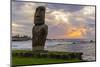 A Single Moai at Fisherman's Harbor in the Town of Hanga Roa-Michael Nolan-Mounted Photographic Print