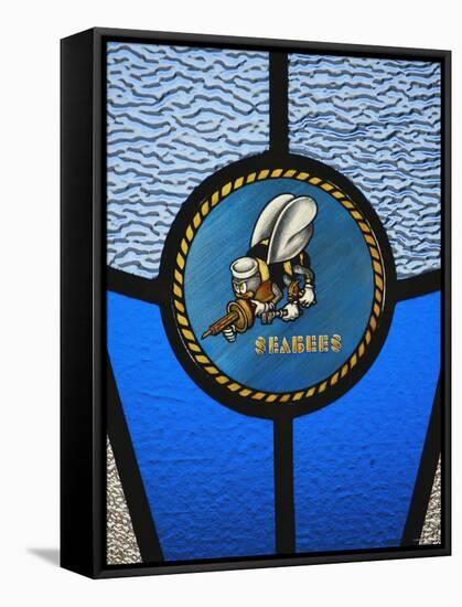 A Single Seabee Logo Built Into a Stained-Glass Window, Al Asad, Iraq-Stocktrek Images-Framed Stretched Canvas