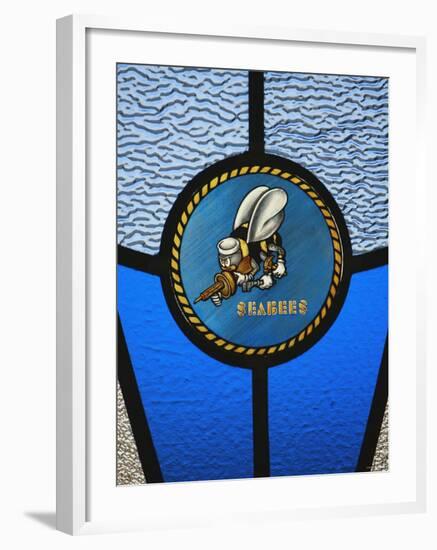 A Single Seabee Logo Built Into a Stained-Glass Window, Al Asad, Iraq-Stocktrek Images-Framed Photographic Print