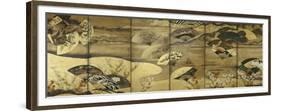 A Six-Panel Screen Painted in Sumi with Scattered Fans-null-Framed Giclee Print