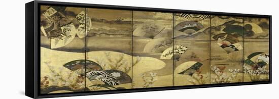 A Six-Panel Screen Painted in Sumi with Scattered Fans-null-Framed Stretched Canvas