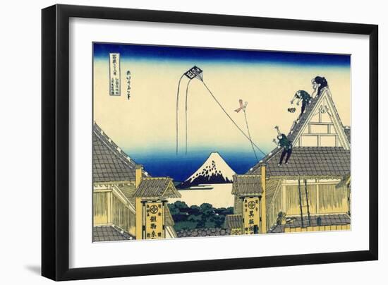 A Sketch of the Mitsui Shop in Suruga Street in Edo, c.1830-Katsushika Hokusai-Framed Giclee Print