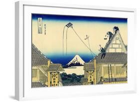 A Sketch of the Mitsui Shop in Suruga Street in Edo, c.1830-Katsushika Hokusai-Framed Giclee Print