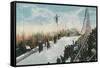 A Ski Tournament Jump, Skier Making 132 ft - Duluth, MN-Lantern Press-Framed Stretched Canvas