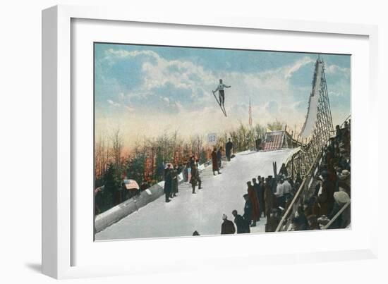 A Ski Tournament Jump, Skier Making 132 ft - Duluth, MN-Lantern Press-Framed Art Print