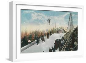 A Ski Tournament Jump, Skier Making 132 ft - Duluth, MN-Lantern Press-Framed Art Print