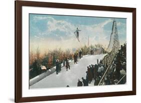 A Ski Tournament Jump, Skier Making 132 ft - Duluth, MN-Lantern Press-Framed Premium Giclee Print