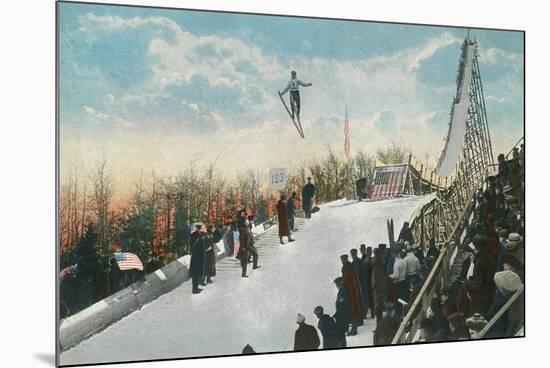 A Ski Tournament Jump, Skier Making 132 ft - Duluth, MN-Lantern Press-Mounted Premium Giclee Print