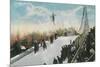 A Ski Tournament Jump, Skier Making 132 ft - Duluth, MN-Lantern Press-Mounted Premium Giclee Print