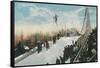 A Ski Tournament Jump, Skier Making 132 ft - Duluth, MN-Lantern Press-Framed Stretched Canvas