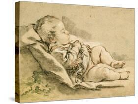 A Sleeping Baby-Francois Boucher-Stretched Canvas