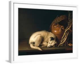 A Sleeping Dog with Terracotta Pot, 1650-Gerrit or Gerard Dou-Framed Giclee Print