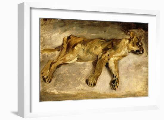 A Sleeping Lioness, C.1830-Eugene Delacroix-Framed Giclee Print