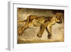 A Sleeping Lioness, C.1830-Eugene Delacroix-Framed Giclee Print