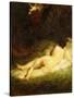 A Sleeping Nymph Blocked by a Satyr, C.1846-47-Jean-François Millet-Stretched Canvas