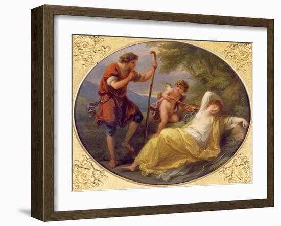 A Sleeping Nymph Watched by a Shepherd, 1780 (Oil on Copper)-Angelica Kauffmann-Framed Giclee Print