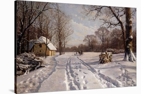 A Sleigh Ride Through a Winter Landscape, 1915-Peder Mork Monsted-Stretched Canvas