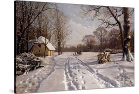 A Sleigh Ride Through a Winter Landscape, 1915-Peder Mork Monsted-Stretched Canvas