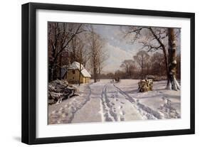 A Sleigh Ride Through a Winter Landscape, 1915-Peder Mork Monsted-Framed Giclee Print