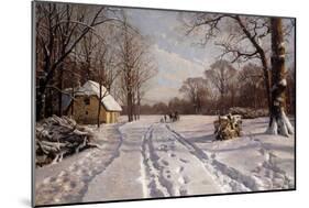 A Sleigh Ride Through a Winter Landscape, 1915-Peder Mork Monsted-Mounted Giclee Print