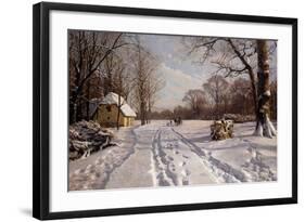 A Sleigh Ride Through a Winter Landscape, 1915-Peder Mork Monsted-Framed Giclee Print