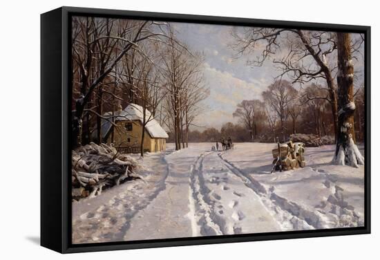 A Sleigh Ride Through a Winter Landscape, 1915-Peder Mork Monsted-Framed Stretched Canvas