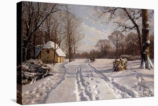 A Sleigh Ride Through a Winter Landscape, 1915-Peder Mork Monsted-Stretched Canvas